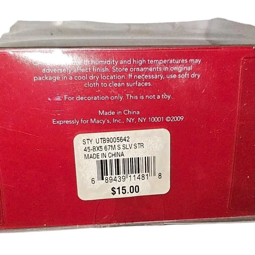 Macy's Holiday Lane Christmas Ornaments 5 Clear Balls With Silver Glitter Stripe